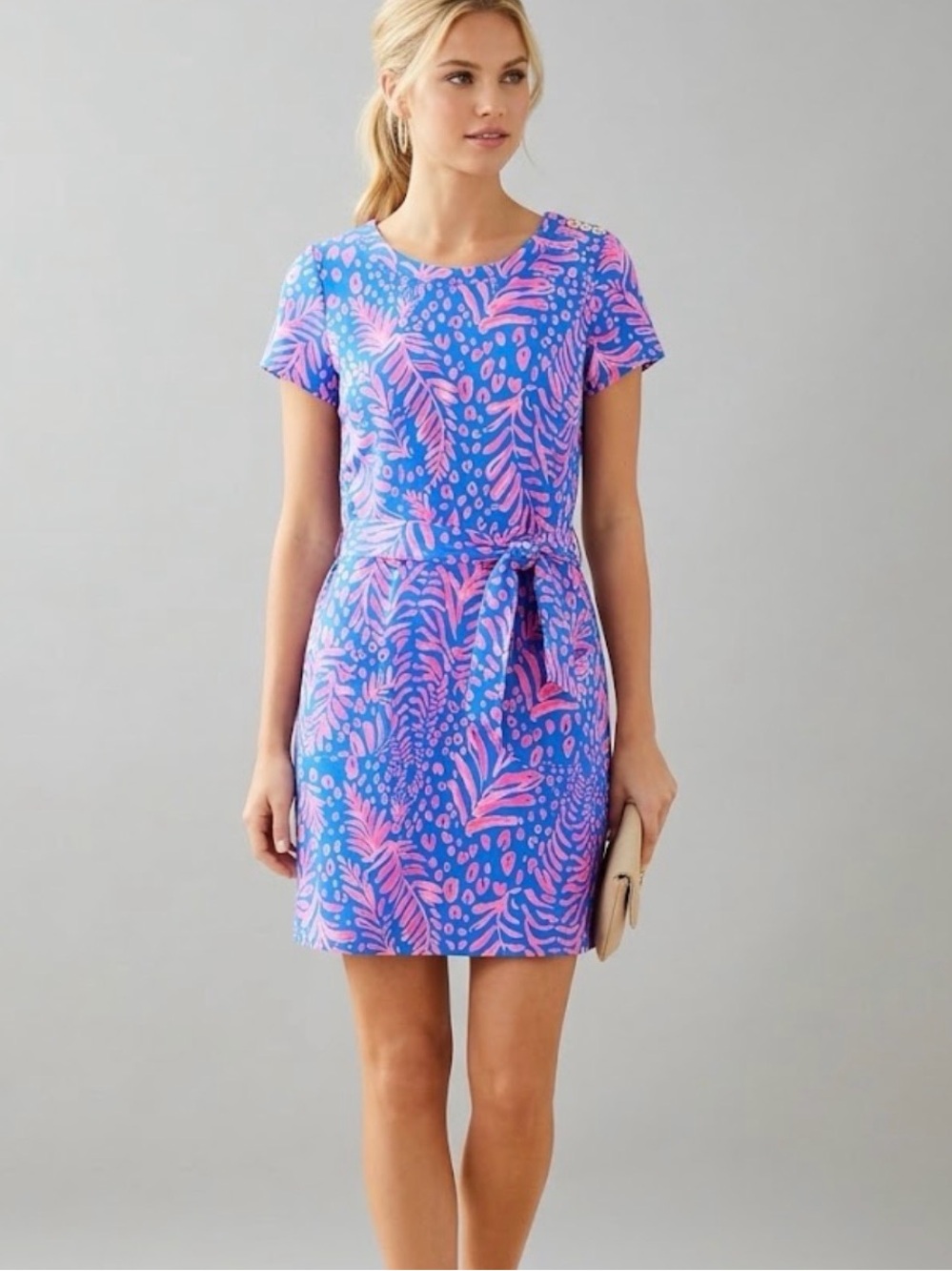 Lilly Pulitzer Glenn French Terry Shift Dress Lundy Blue Le Zebra Size L Belted
